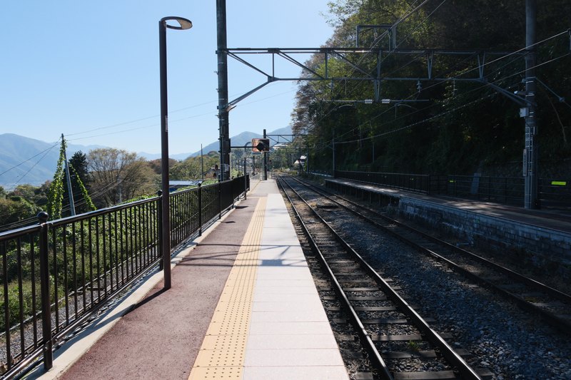ホームの線路と、横に開けた眺め。