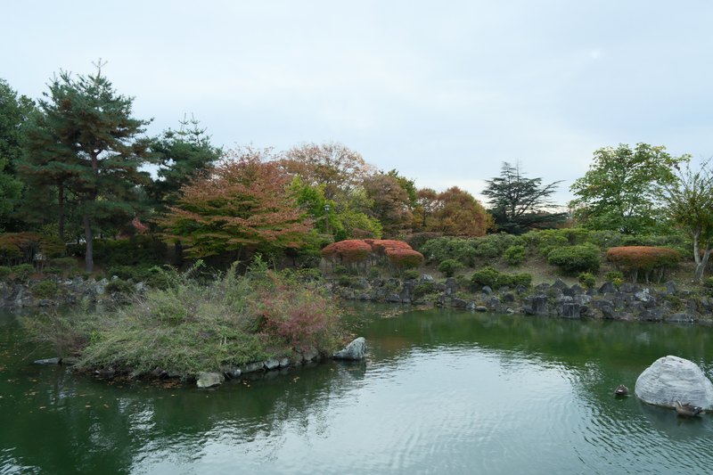 池の周りに広がる庭園。